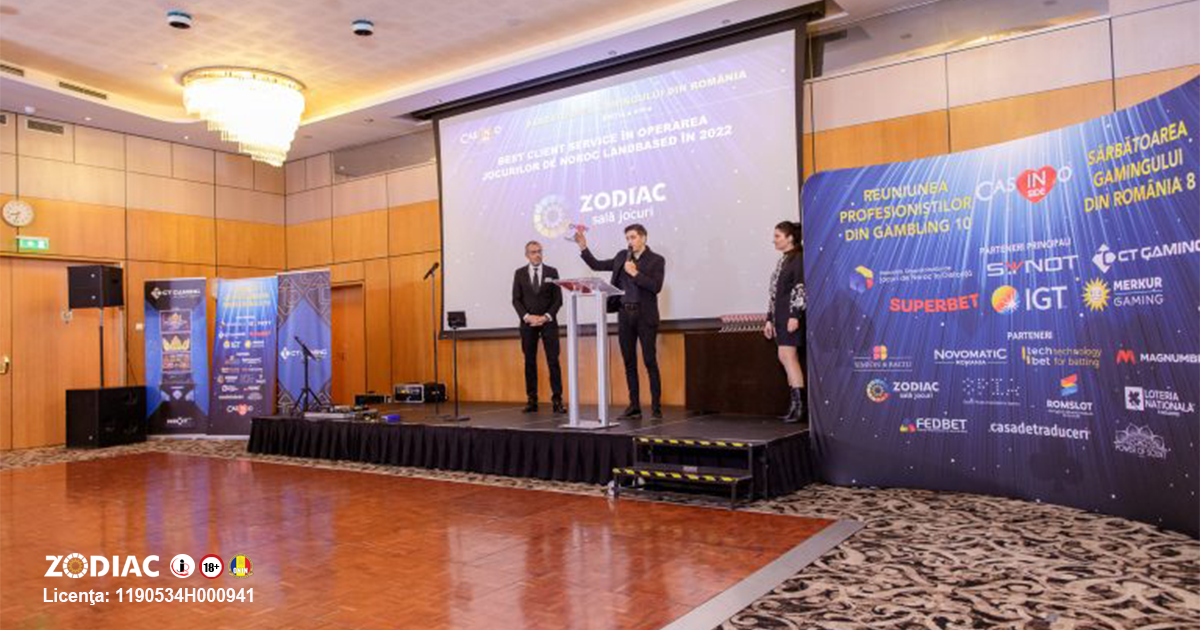 Zodiac Sala Jocuri a primit premiul pentru BEST CLIENT SERVICE ÎN OPERAREA JOCURILOR DE NOROC LANDBASED ÎN 2022 